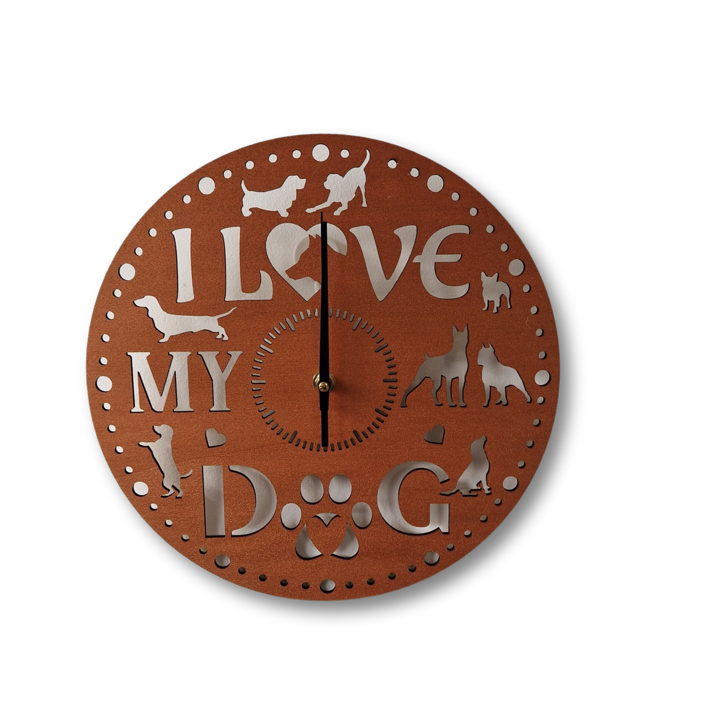 Wall Clock I Love My Dog, Bronze
