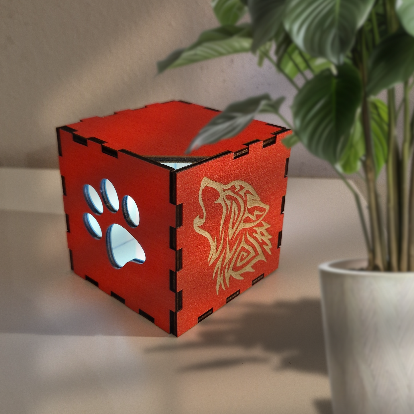 Wooden Light Box - Fire Red