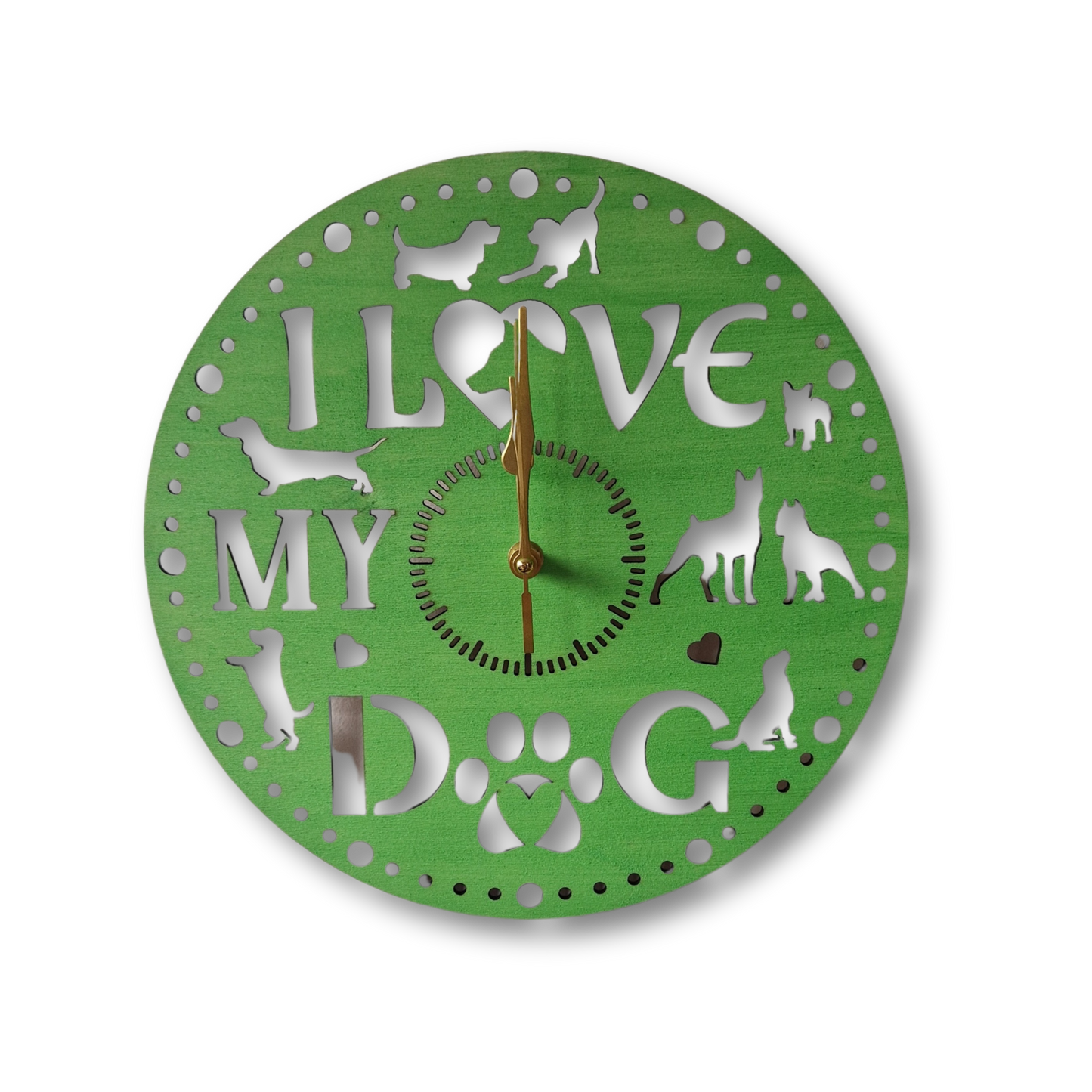 Wall Clock I Love My Dog, Green