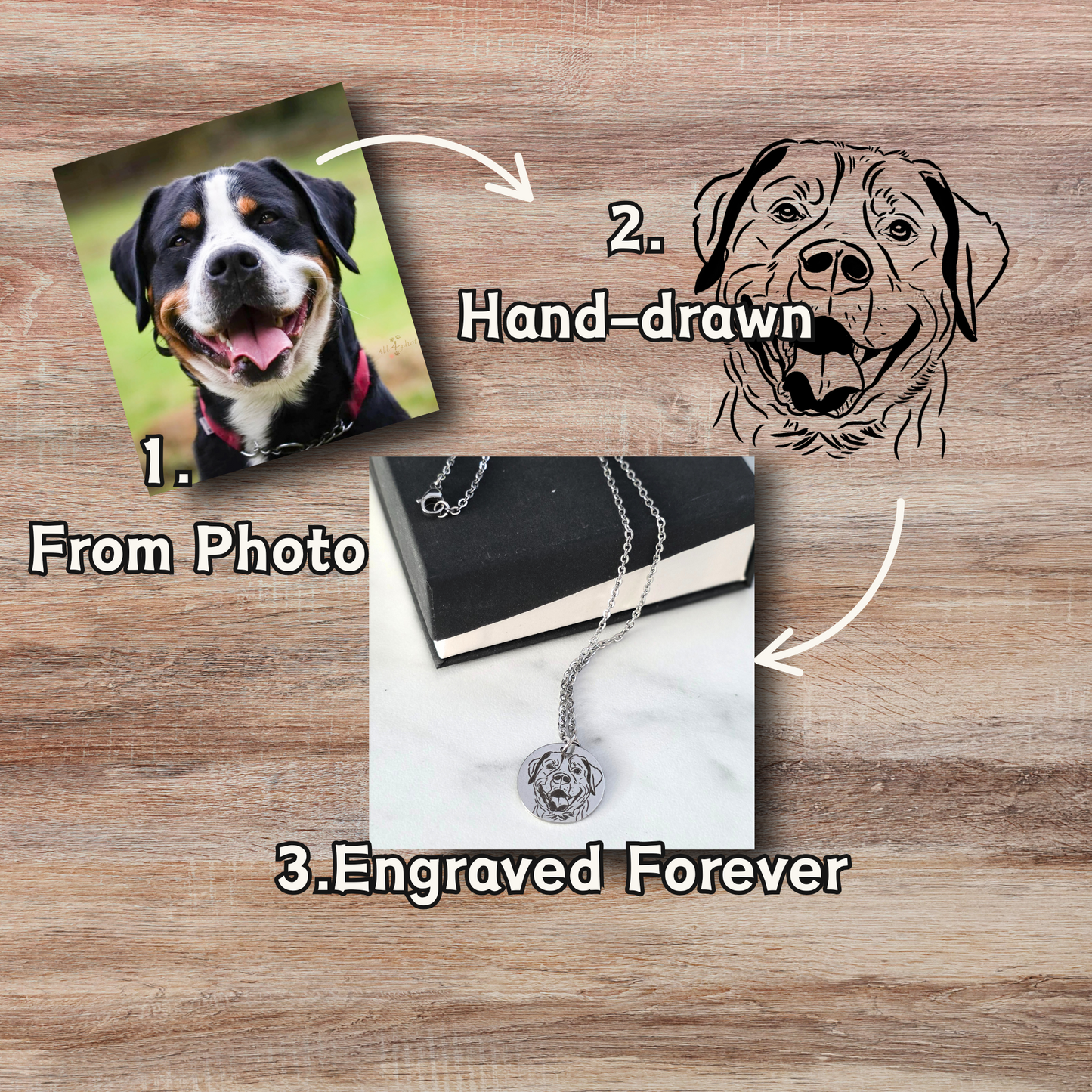 Custom Dog Portrait Necklace Engraved from Your Photo