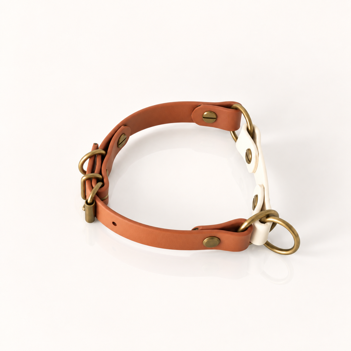 Terra: H.O.D.A. EDGE BioThane® martingale dog collar in Terra with off-white detail and antique brass hardware.